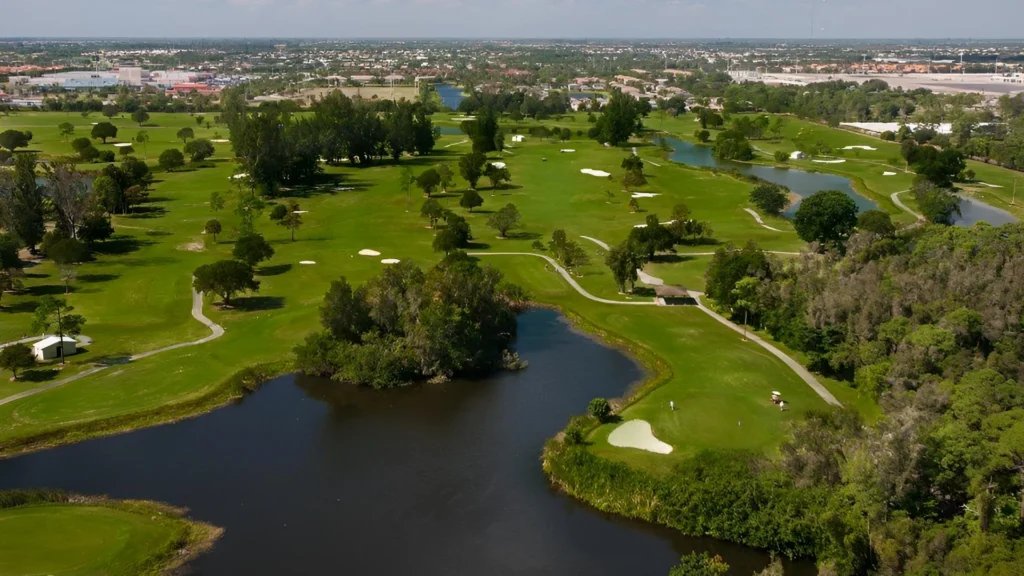 Aerial view of golf course communities in Boynton Beach with country club and tennis lifestyle amenities