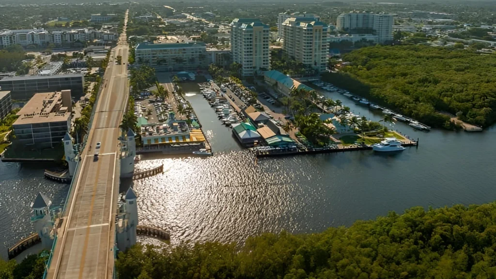 Aerial view of Boynton Beach Marina and Intracoastal Waterway