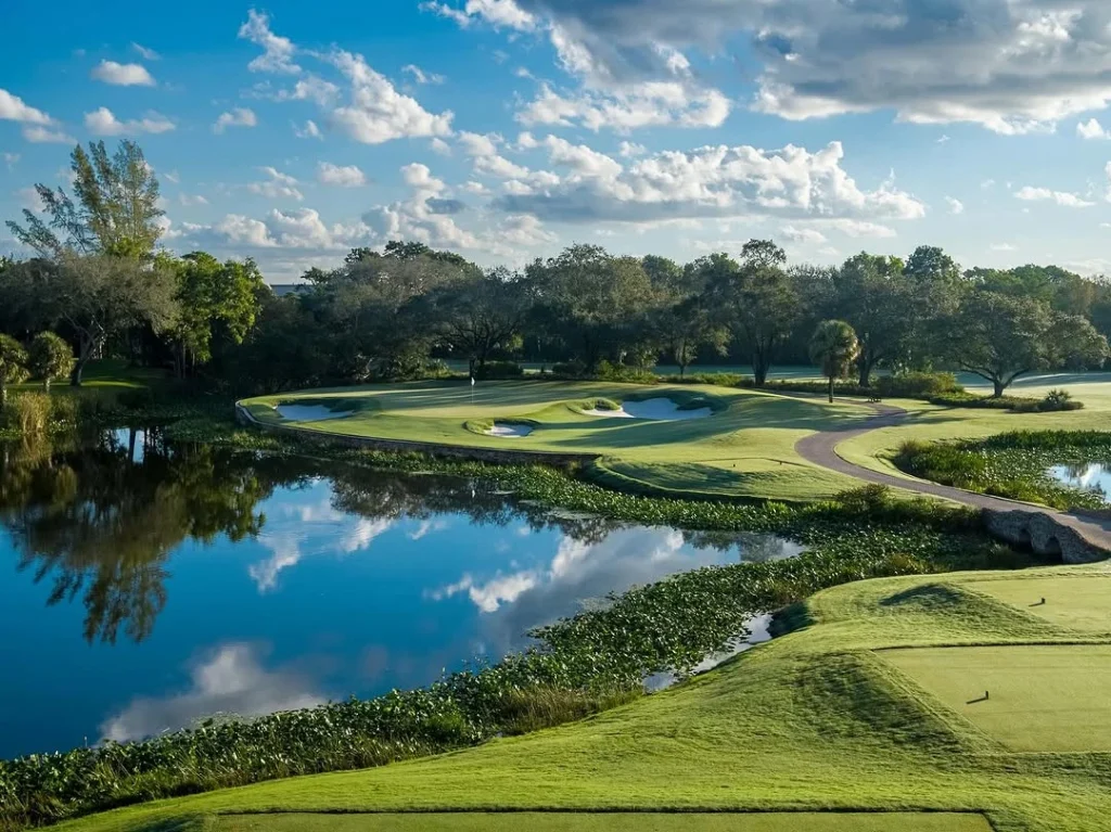 Scenic golf course and water view at Broken Sound Club in Boca Raton Florida