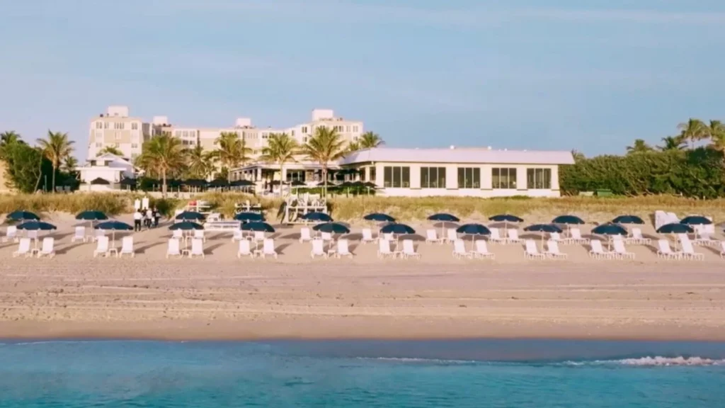 Private beach and oceanfront facilities at Delray Beach Club along South Ocean Boulevard