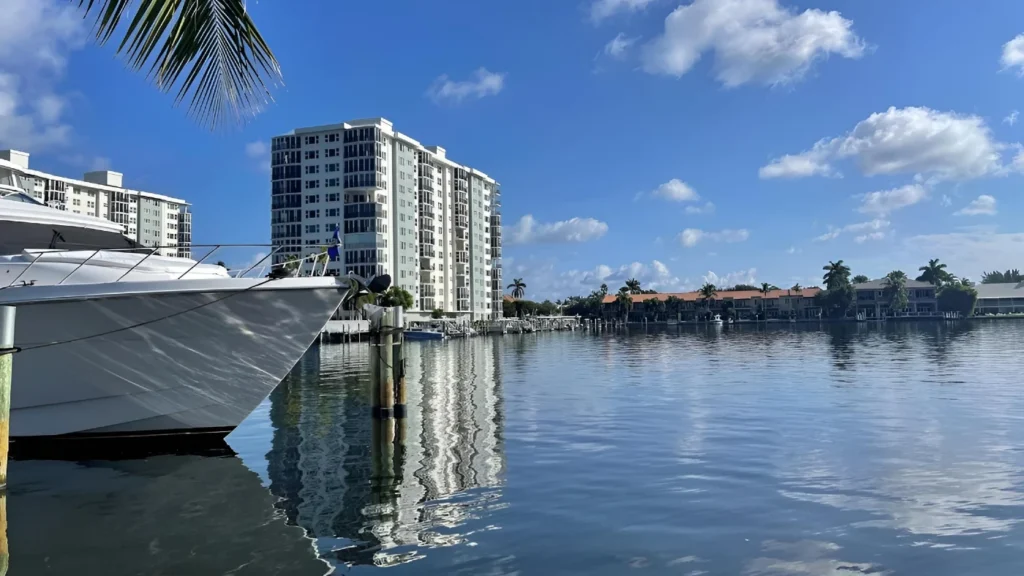 Waterfront condos and boats along an intracoastal canal