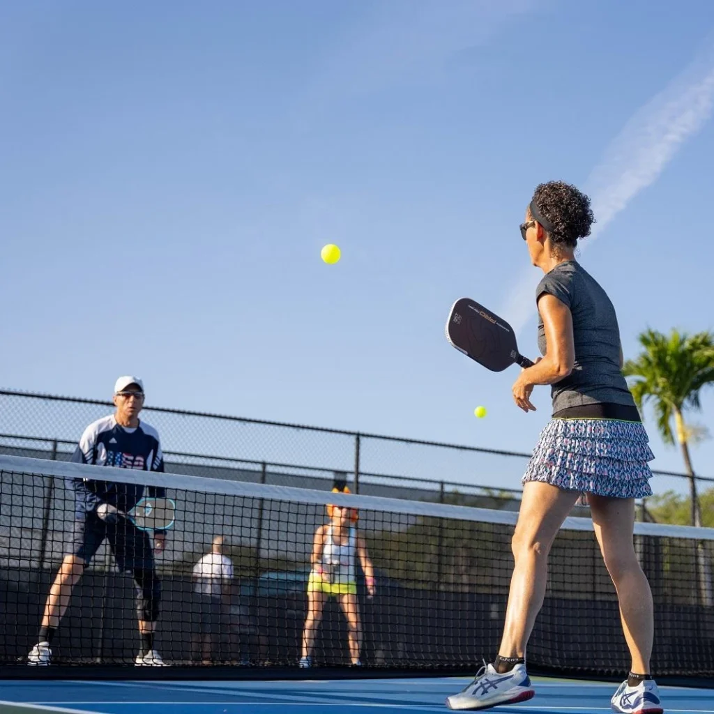 Residents playing pickleball at Hunter’s Run Country Club in Boynton Beach