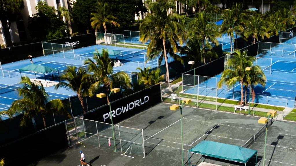 Aerial view of ProWorld Academy tennis facility in Delray Beach Florida