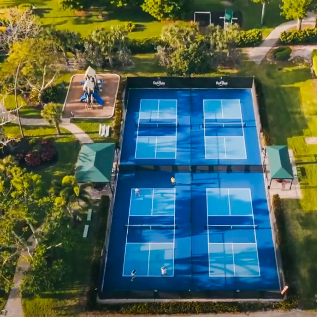 Aerial view of the pickleball courts at Quail Ridge Country Club in Boynton Beach