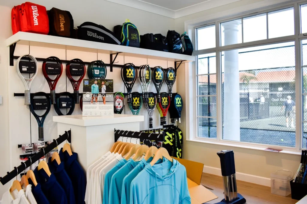 Interior view of the tennis pro shop at Quail Ridge Country Club in Boynton Beach