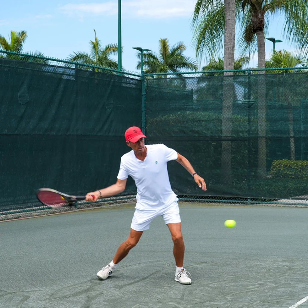 Aaron Krickstein playing tennis on a clay court at St. Andrews Country Club in Boca Raton Florida