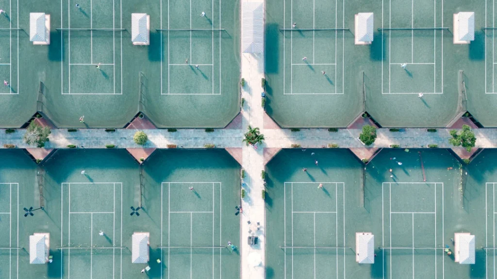 Overhead view of HydroGrid tennis courts at The Racquet Club at The Boca Raton