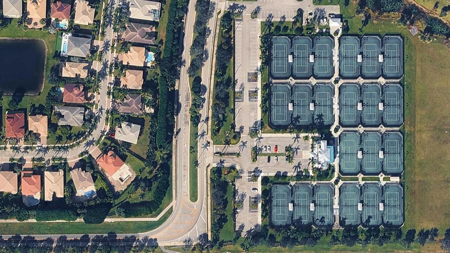 Aerial view of Wellington Tennis Center and Har-Tru clay courts in Wellington Florida