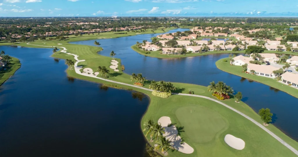 Golf course and waterfront homes at Aberdeen Golf & Country Club in Boynton Beach