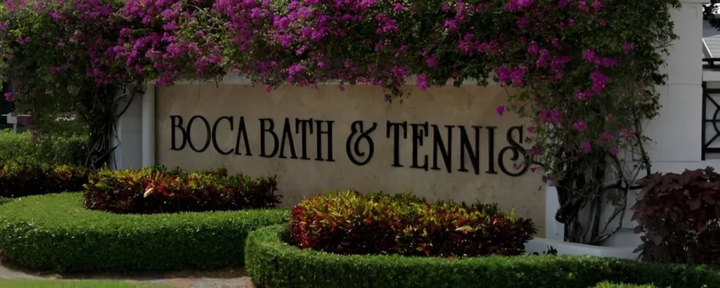 Boca Bath & Tennis Club entrance sign with landscaping in Boca Raton