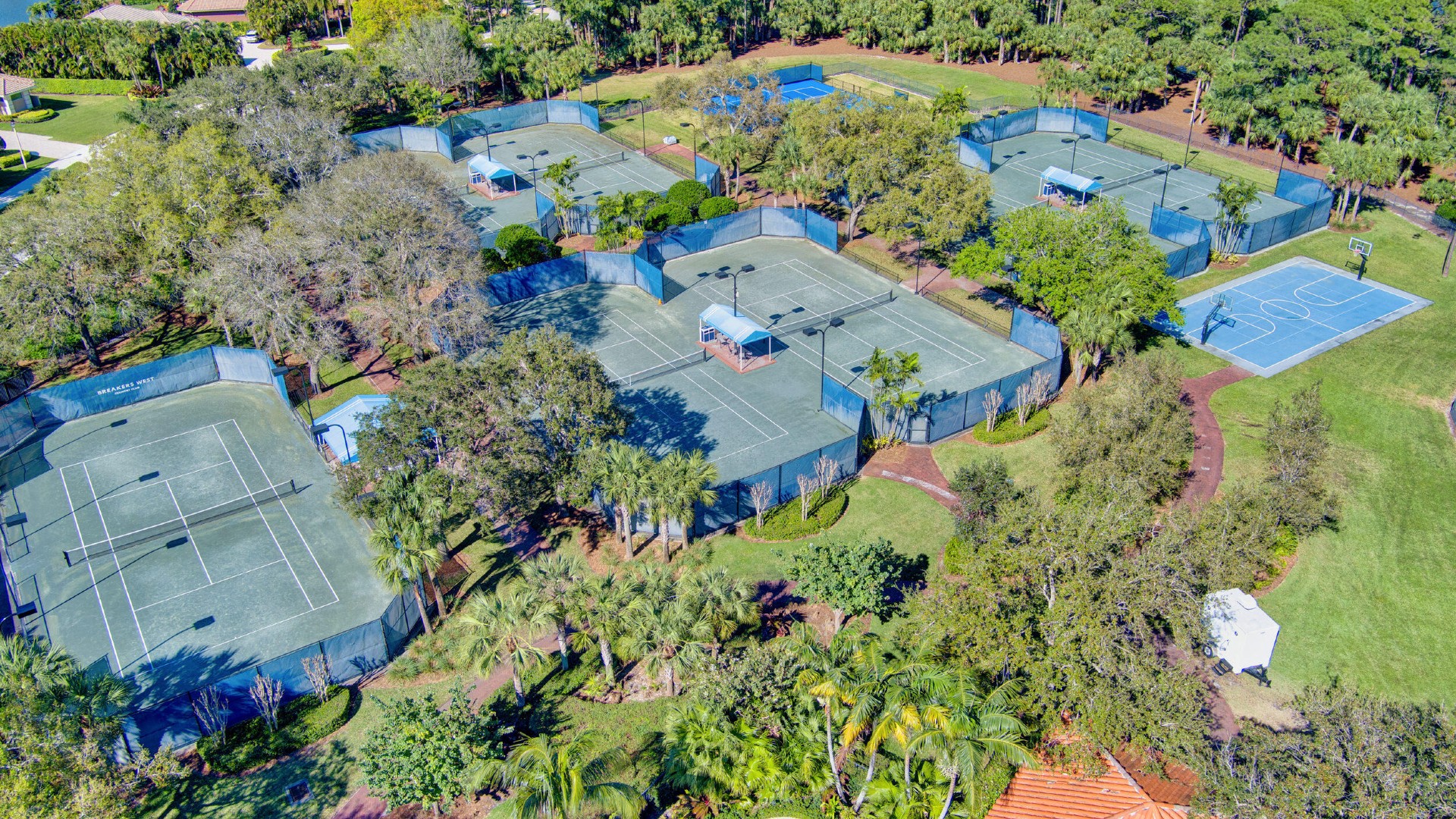 Aerial view of Breakers West Country Club tennis courts in West Palm Beach Florida