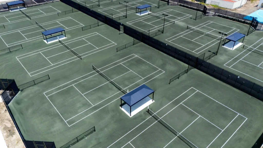 Aerial view of Frenchman's Creek Har-Tru tennis courts in Palm Beach Gardens Florida