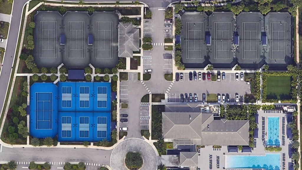 Aerial view of Lotus Boca Raton tennis and pickleball court complex