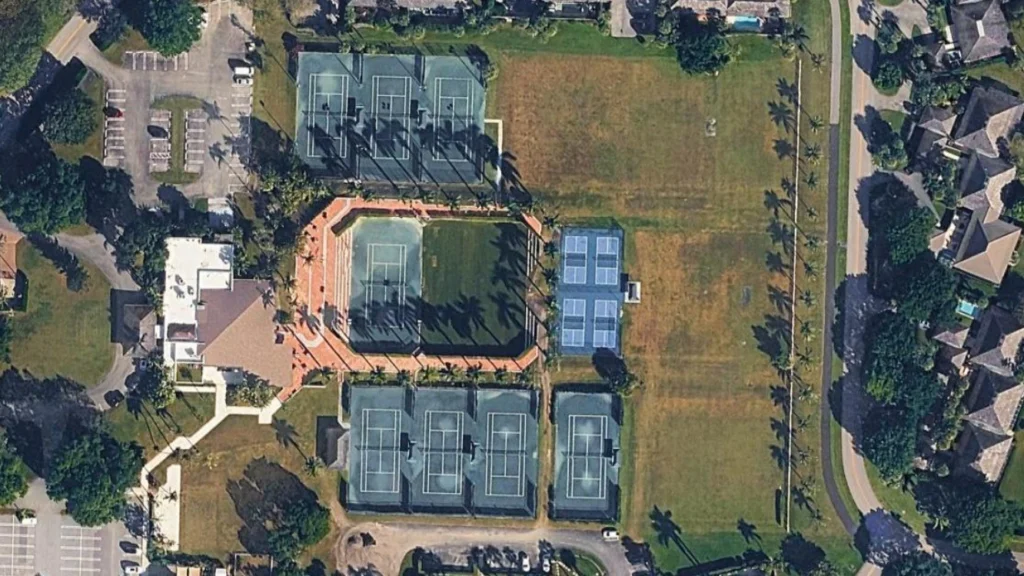 Aerial view of Palm Beach Polo and Country Club tennis and pickleball courts in Wellington Florida