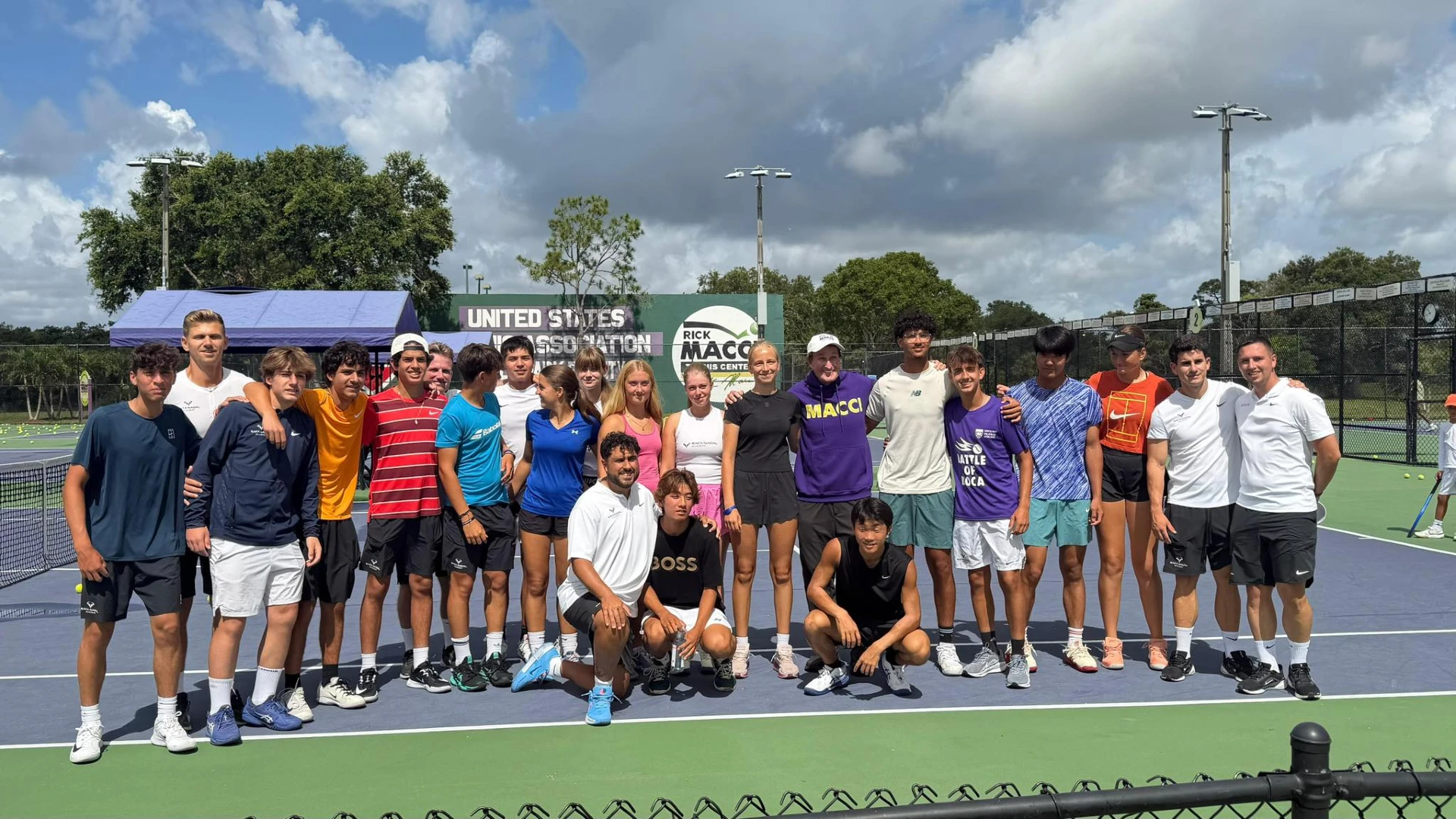 Junior tennis players training at Rick Macci Tennis Academy in Boca Raton