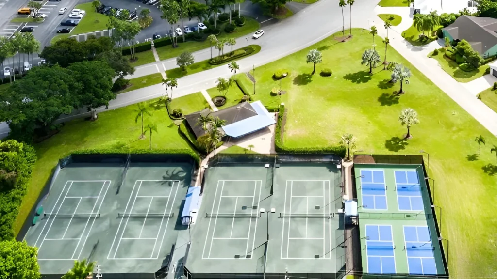 Aerial view of The Seagate Country Club golf course and surrounding homes in Delray Beach