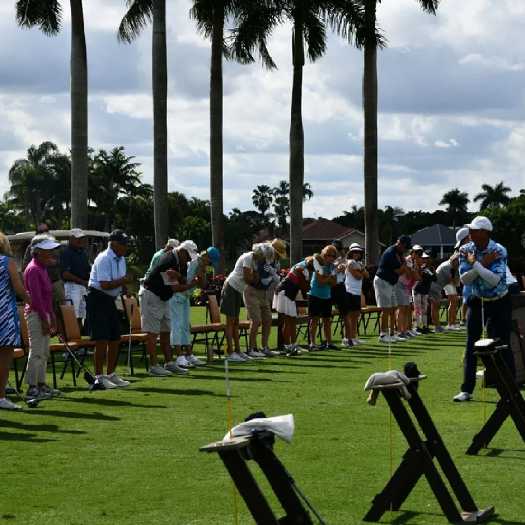 Members participating in a golf instruction clinic at Stonebridge Country Club in Boca Raton Florida