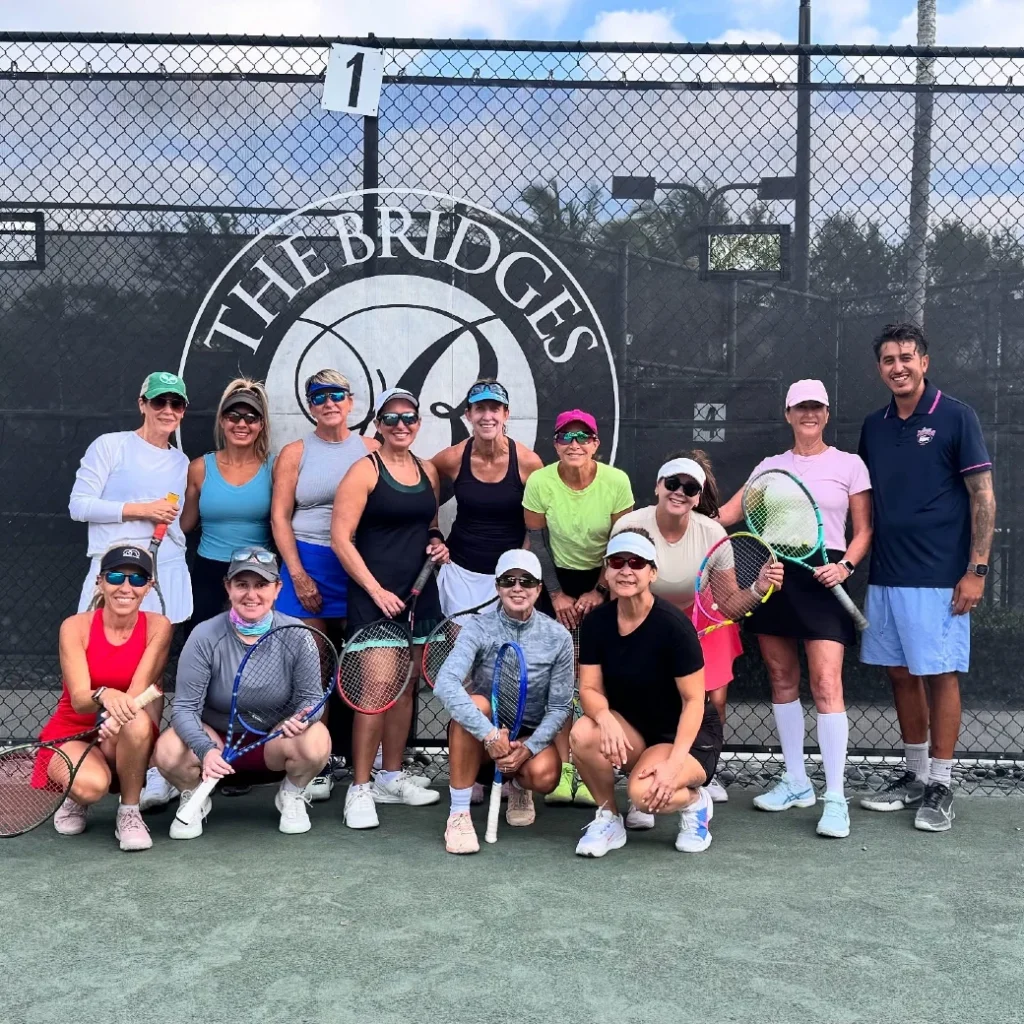Women's tennis group with coach at The Bridges Racquet Center in Delray Beach