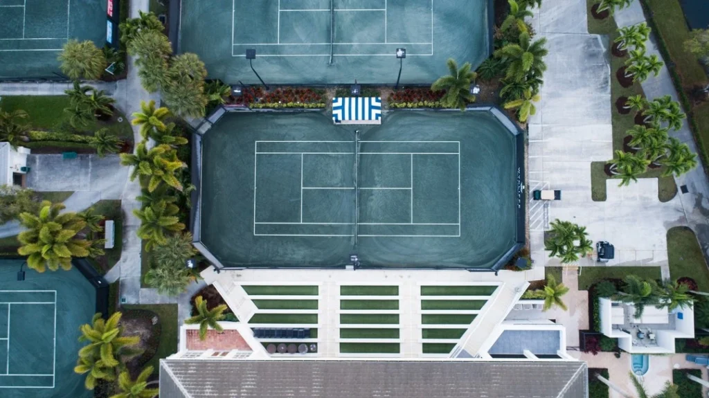 Center court and shaded viewing area at Wycliffe Golf & Country Club in Wellington