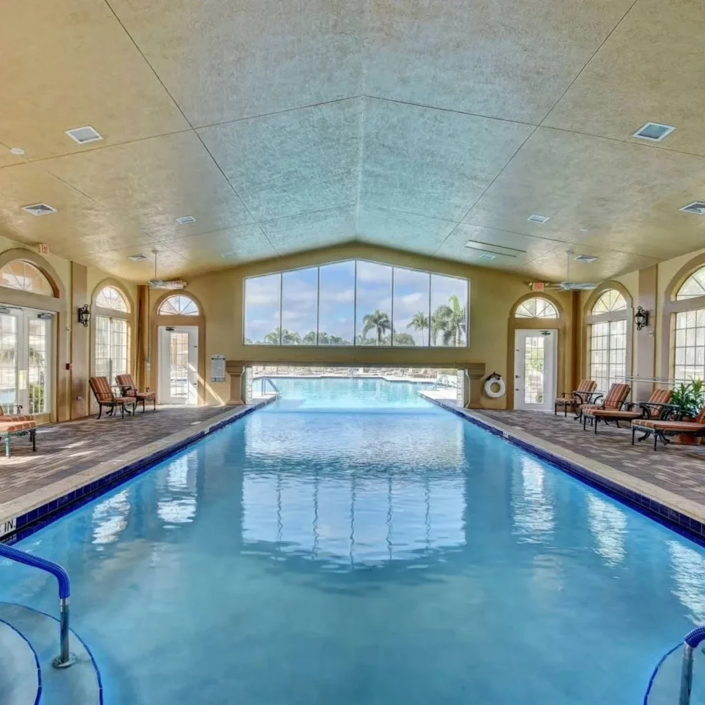 The indoor-outdoor resort-style swimming pool at Cascade Lakes.