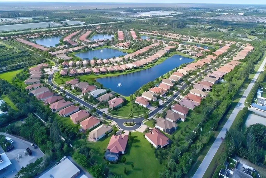 Aerial view of Four Seasons at Delray Beach, a gated 55+ tennis community in Delray Beach, Florida