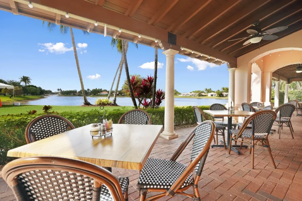 Clubhouse patio overlooking the lakes at RiverWalk