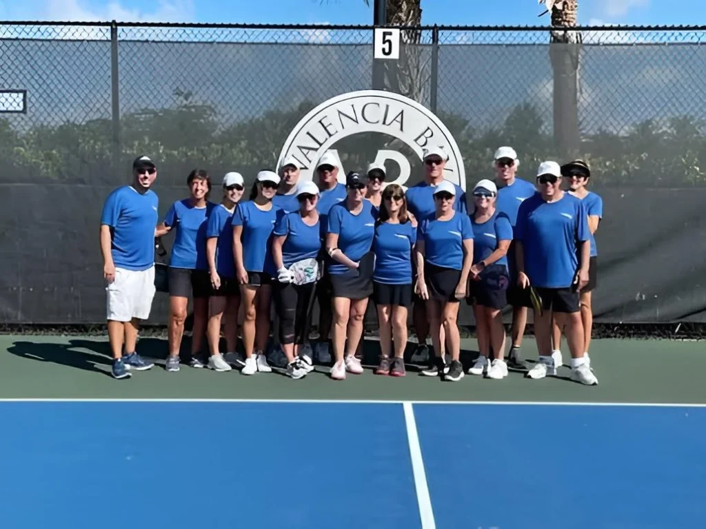 Valencia Bay residents participating in organized pickleball league play.